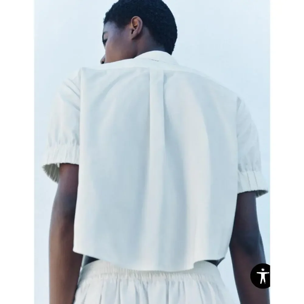 Zara lapel collar shirt short puffy sleeve Sz XS NWT Academia School Girl